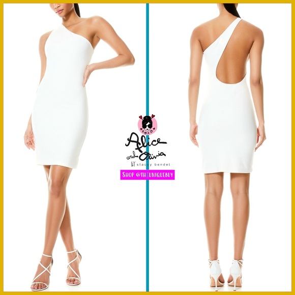 Alice + Olivia Rosia Off White One Shoulder Cut Out Cocktail Mini Dress - Picture 4 of 16